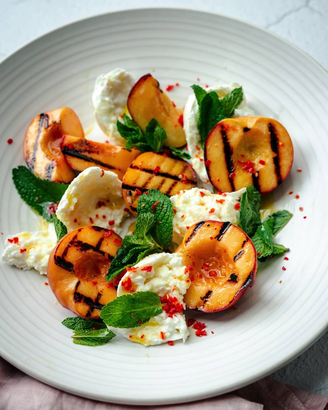 GRILLED PEACHES WITH MOZZARELLA DI BUFALA