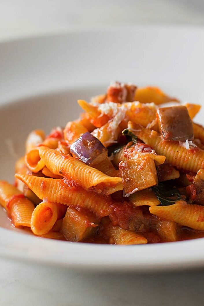 Garganelli aubergine et marjolaine