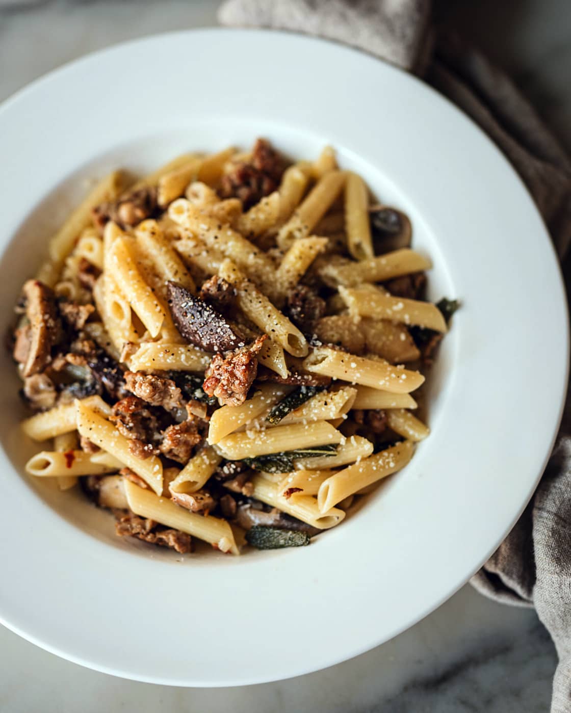 PENNE RIGATE WITH MUSHROOM, SAUSAGE AND SAGE
