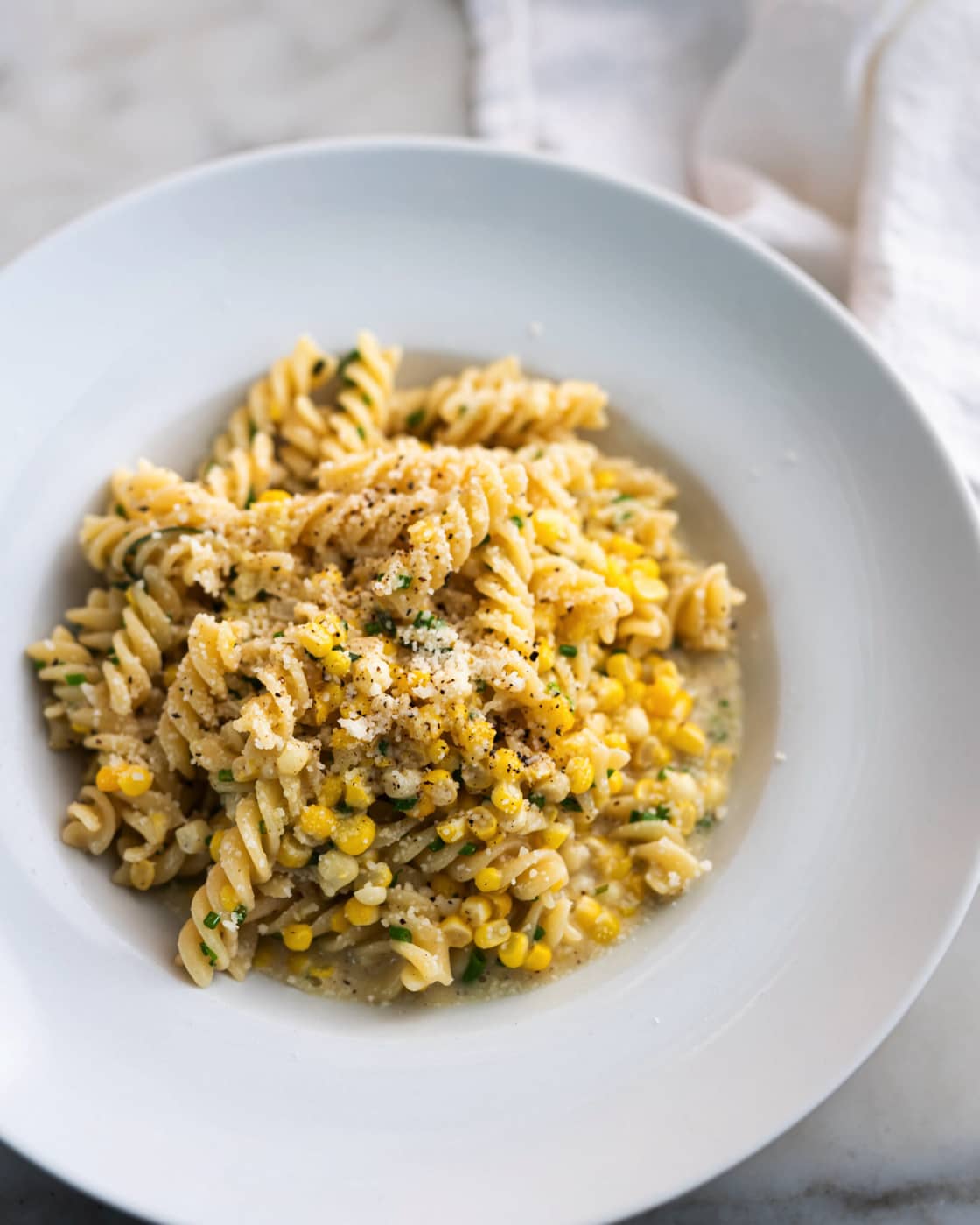 FUSILLI CACIO E PEPE WITH CORN