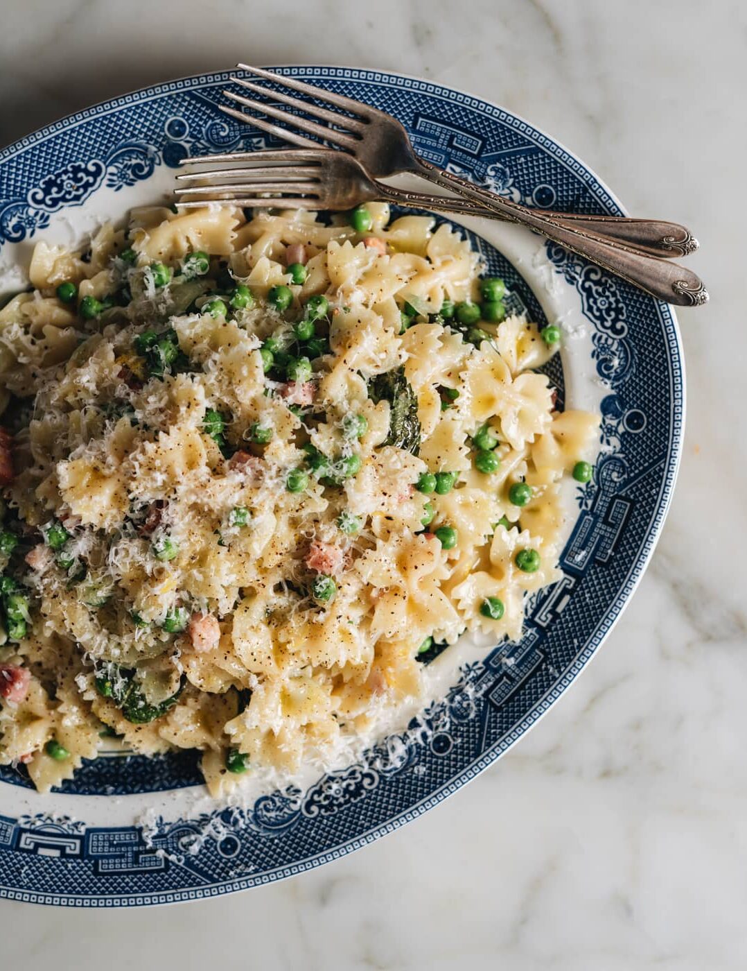 Farfalle petits pois et pancetta