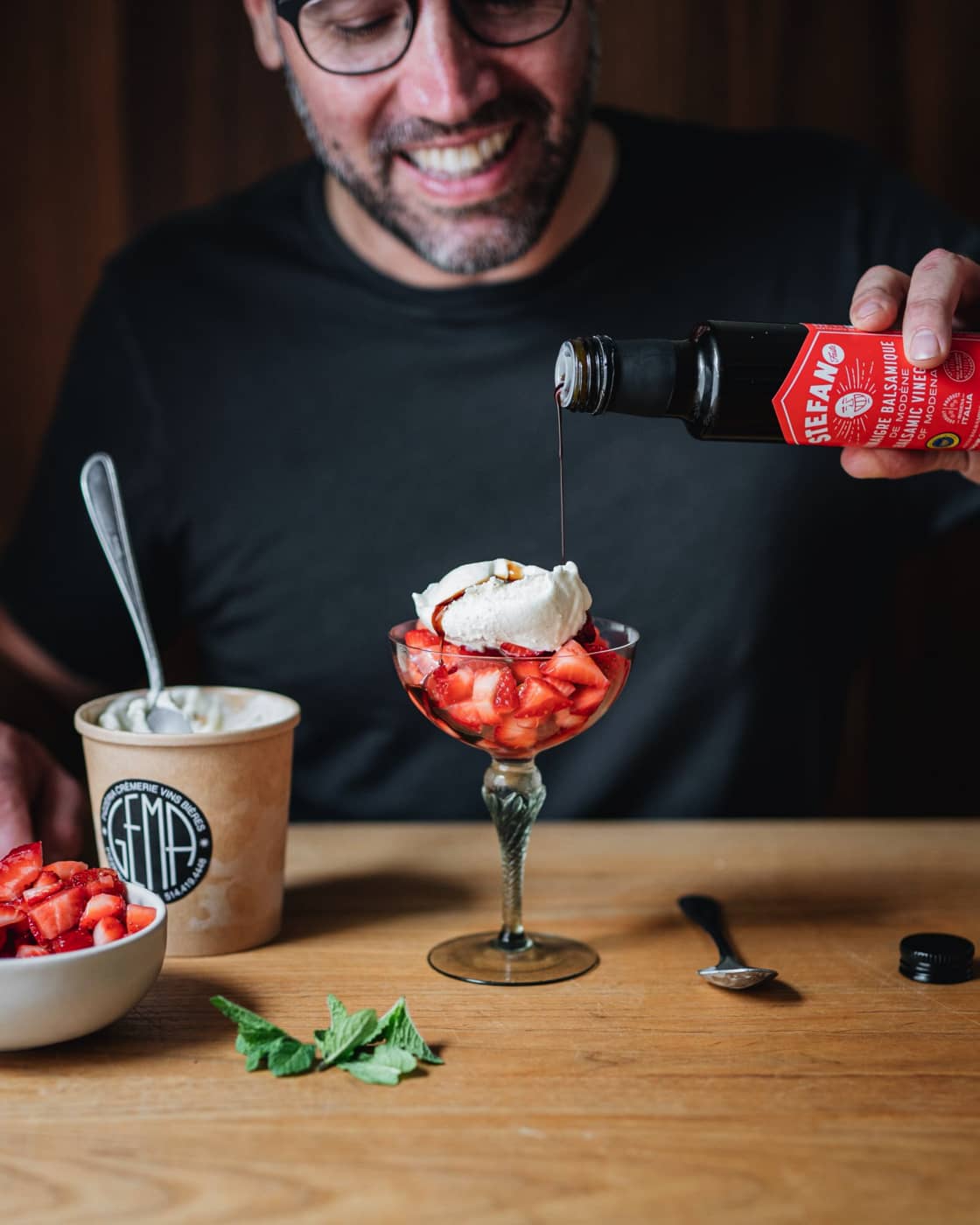 Coupe glacée fraises et vinaigre balsamique