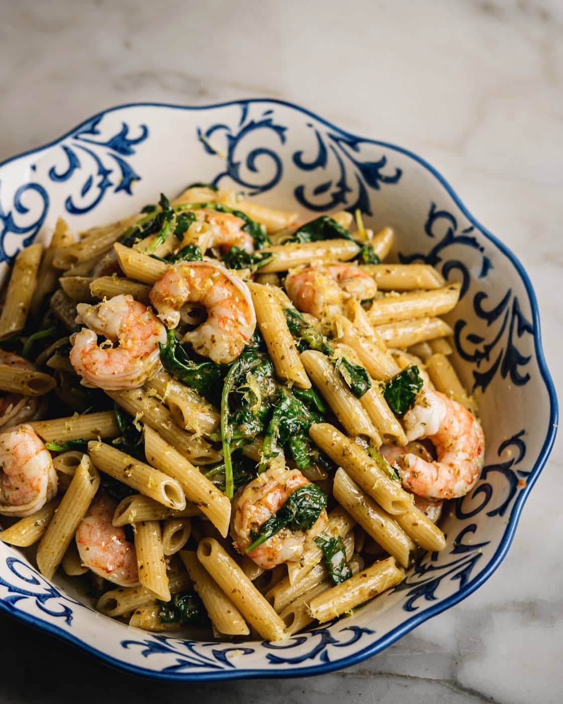 PENNE WITH SHRIMP AND BASIL PESTO