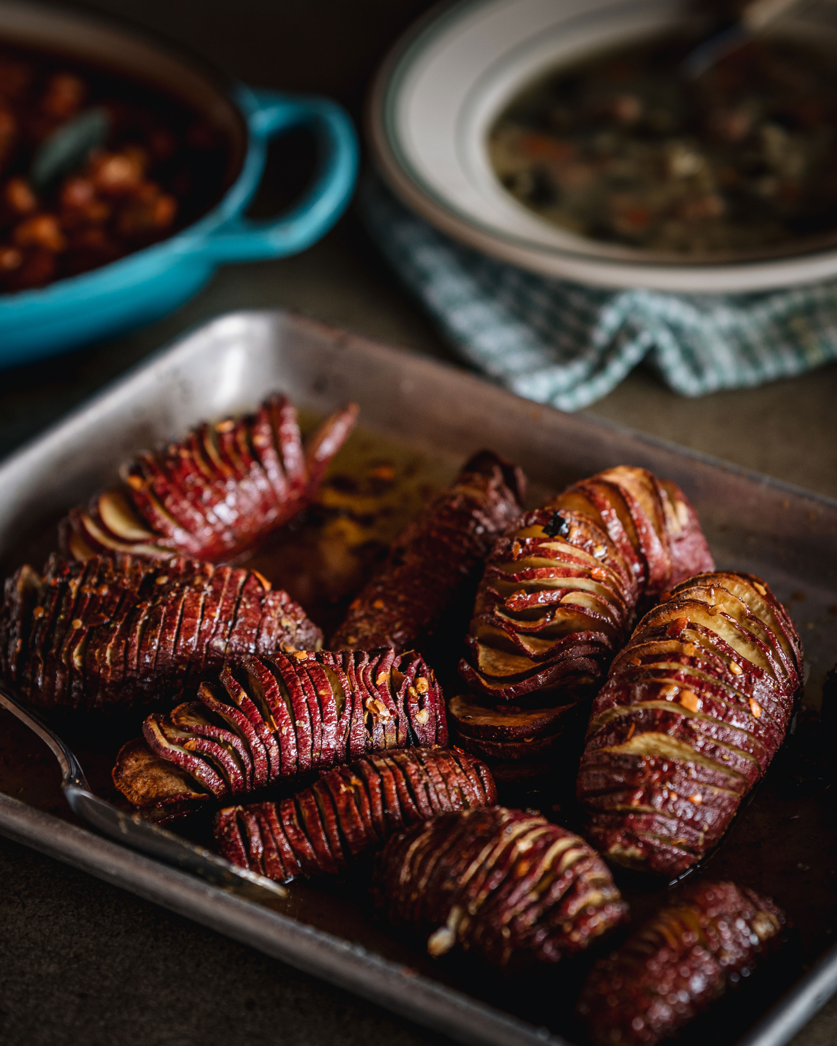 Maple Glazed Hasselback Sweet Potatoes with Porchetta Spices