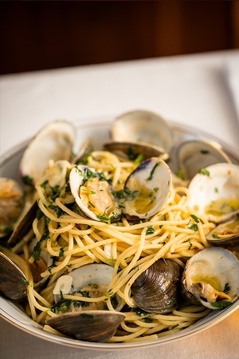 Stefano Faita'a spaghetti alle vongole, a traditional Christmas Eve dish, served as part of the Feast of the Seven fishes.