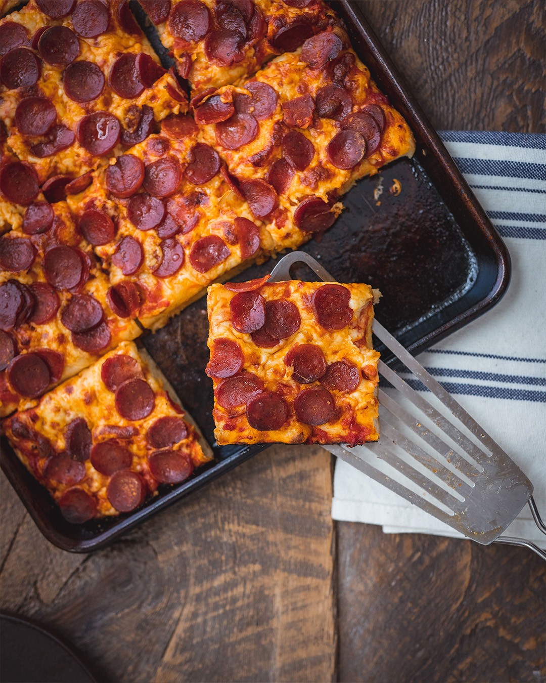 Pan sheet pizza pepperoni