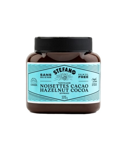 Stefano's hazelnut cocoa spread is made without palm oil, is gluten free, and made entirely in Quebec. It has 20% more hazelnuts (than you know who!) and high quality cocoa which will delight young and old. For breakfast or simply to indulge…its time to stop staring and start spreading!
