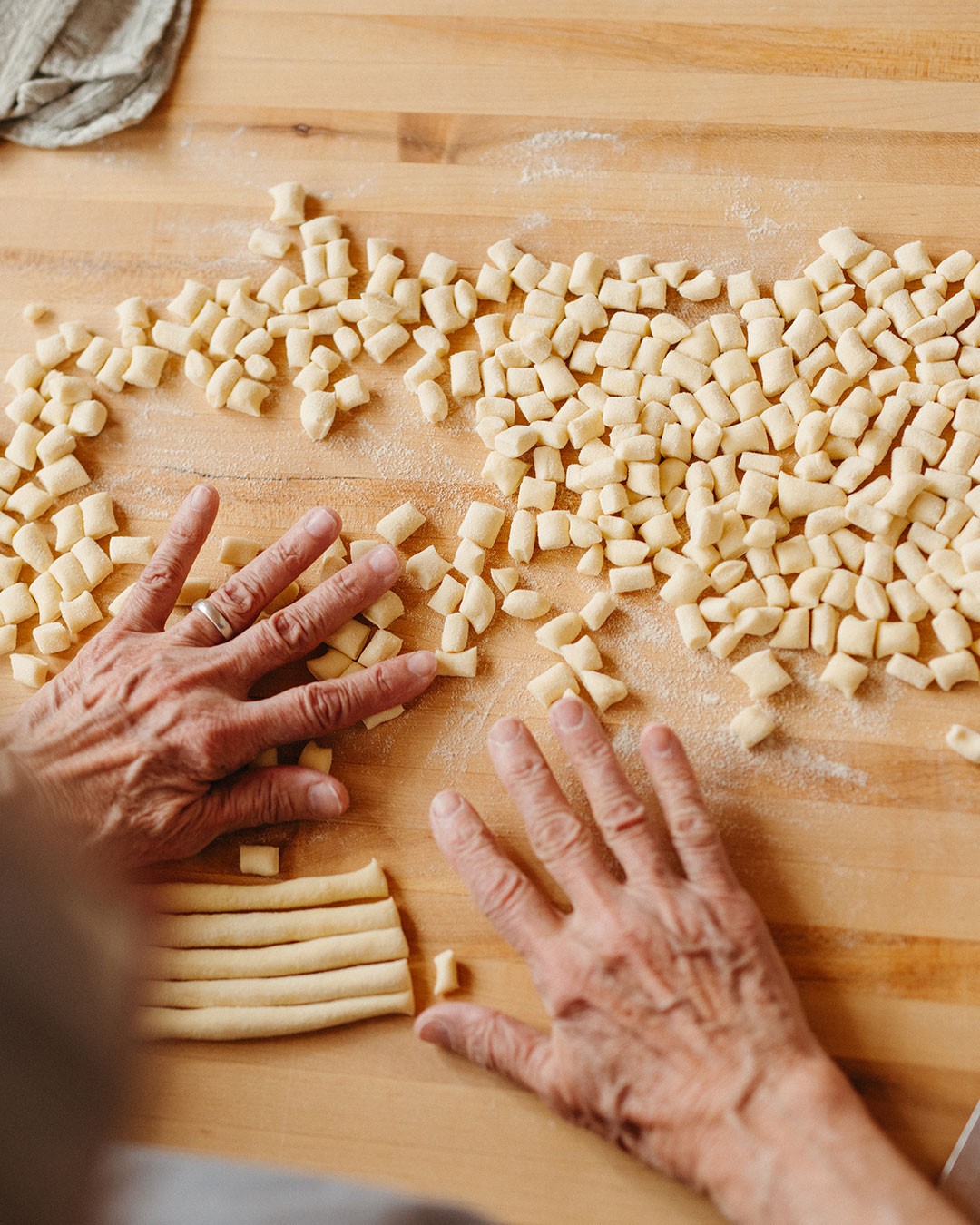 Rolling gnocchi by hand
