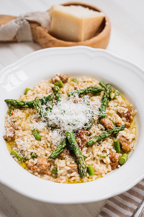 SPICY ITALIAN SAUSAGE RISOTTO WITH ASPARAGUS